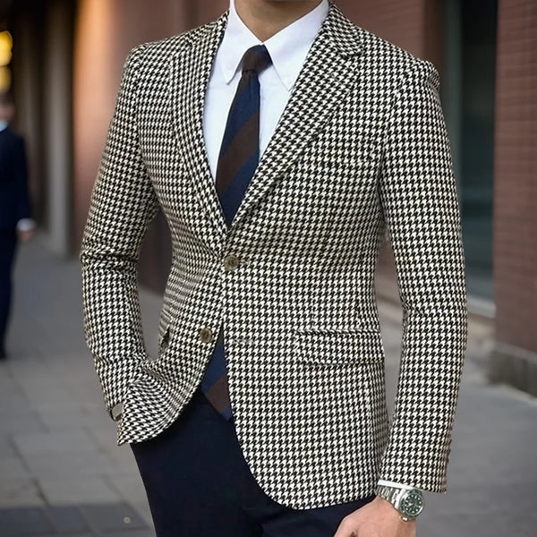 Plaid Blazer for Men One Piece Houndstooth Suit Jacket Fashion