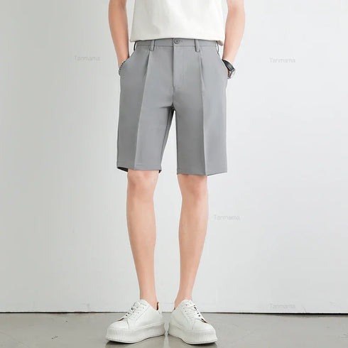 Summer Men's Suit Shorts Solid Color Business Casual Knee-length Pants