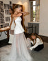 Simple Satin Tulle Strapless Boho Wedding Gown with Court Train Bridal Dress