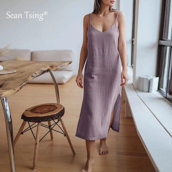 Cotton Woman's Dresses Sexy Spaghetti Strap Sundress Maxi