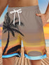 Men's Board Shorts Swim Shorts Drawstring 3D Coconut Tree Beach Shorts