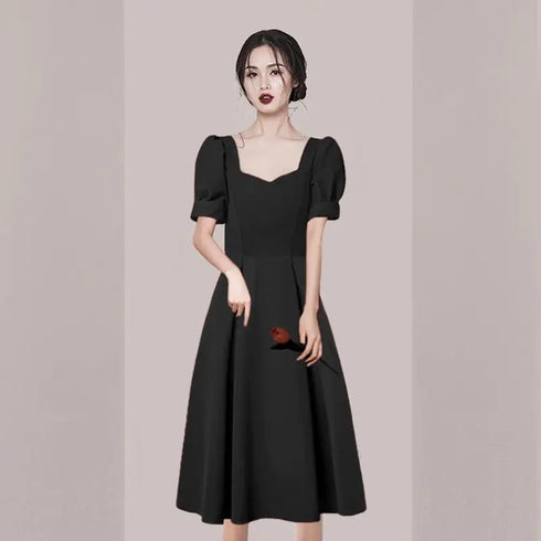 Elegant Red Midi Dress Women Summer Vintage Evening Party Dress Casual Fashion Formal Occasions One Piece Dress