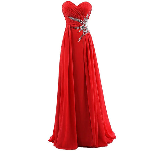 Strapless A-Line Chiffon Bridesmaid Dress With Beading Crystals and Pleats Corset Back