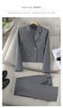 Chic Women's Office Suit Set: Long Sleeve Double Breasted Short Tops with Slim High Waisted Pencil Pants for Spring Fashion