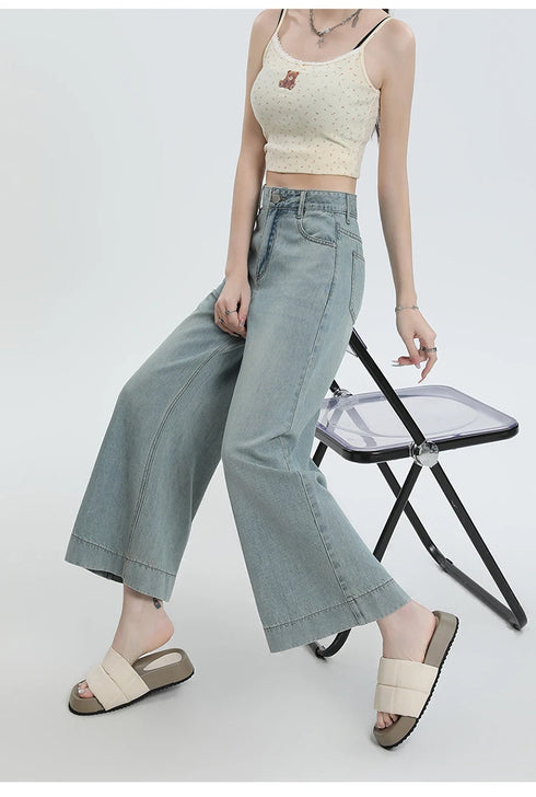 Wide Leg Loose Denim Ankle-Length Jeans for Women - Trendy Streetwear Pants Perfect for Summer Outfits and Casual Styling