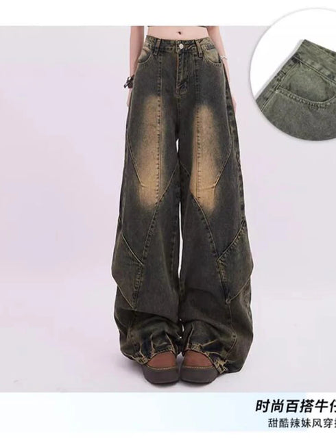 Women's Vintage Blue Baggy Jeans Y2k Streetwear Denim Trousers