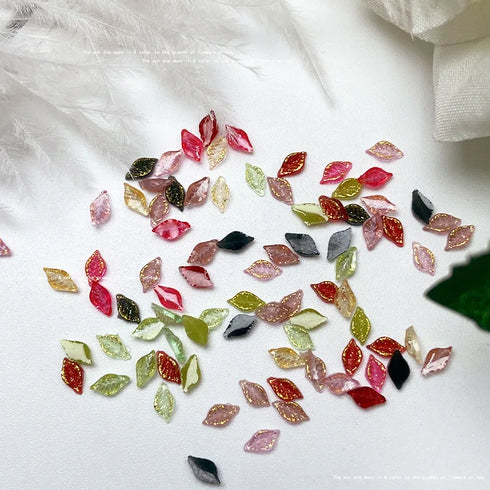 50pcs 3D Kawaii Colorful Leaf Nail Art Charms - Mixed Resin Nail Decorations and Acrylic Rhinestones for DIY Manicure Accessories and Press-On Nails