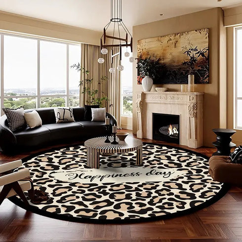 Leopard Print Round Carpet Decoration for Living Room Area Rugs Non-Slip Floor Mats