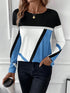 Casual Women's Geometric Print Long Sleeve T-Shirt Loose Fit O-Neck Tee