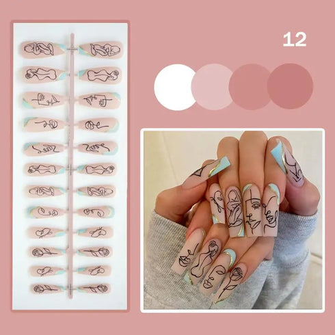 24Pcs Removable Coffin Ballet False Nails - Full Finished Press On Nail Patches for Girls, Perfect for Halloween and Everyday Wear