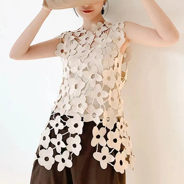 Hollow Lace Embroidered Knitted Vest Women's Sweater Top