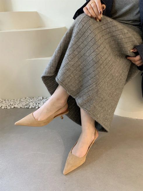 Elegant Pointed Toe Slingback Sandals Low Heel Mules