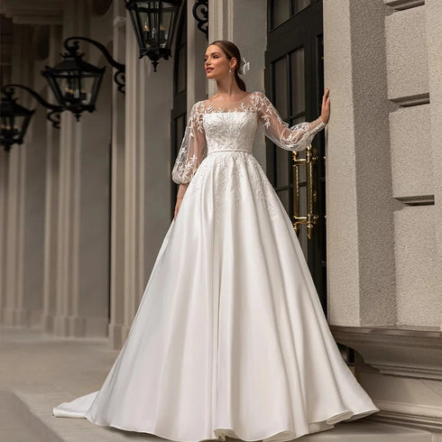 Luxury Lace Appliques Wedding Dresses A Line Formal Gowns