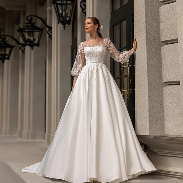 Luxury Lace Appliques Wedding Dresses A Line Formal Gowns