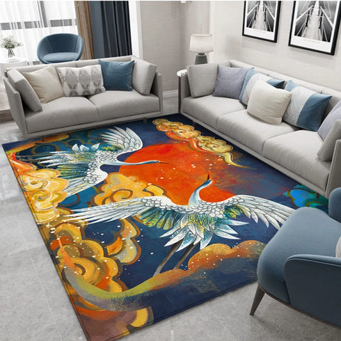 Classical Elegant Blue Rug for Retro Living Room and Bedroom Carpet Decoration