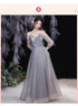 Off Shoulder Lace Illusion A Line Dress Floor Length Glitter Tulle Bow Bridesmaid Dress
