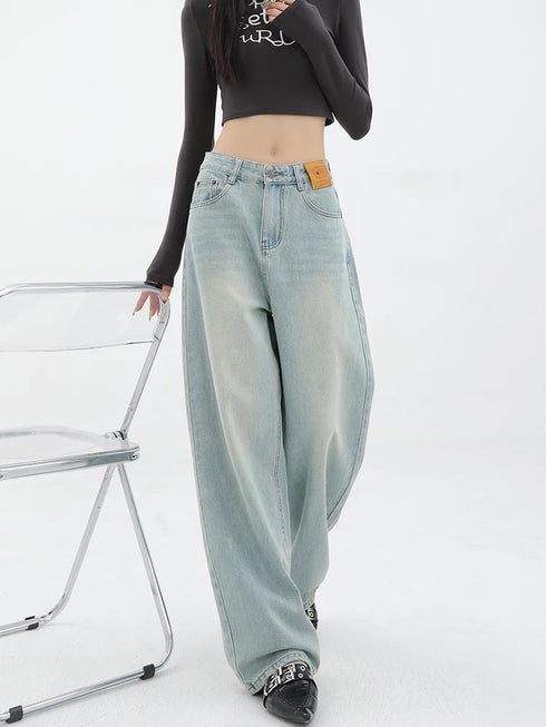 Baggy Straight Denim Pants Women Casual High Waist Vintage Jeans