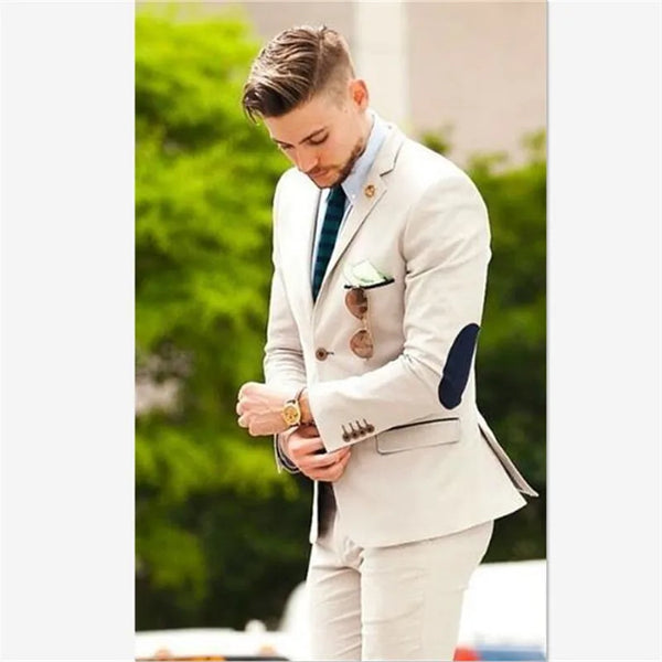 Elegant Men's Two-Piece Suit Set with Jacket and Pants, Stylish Tuxedo for Weddings, Proms, and Dinners - Featuring Elbow Patches and Tailored Fit for Every Season