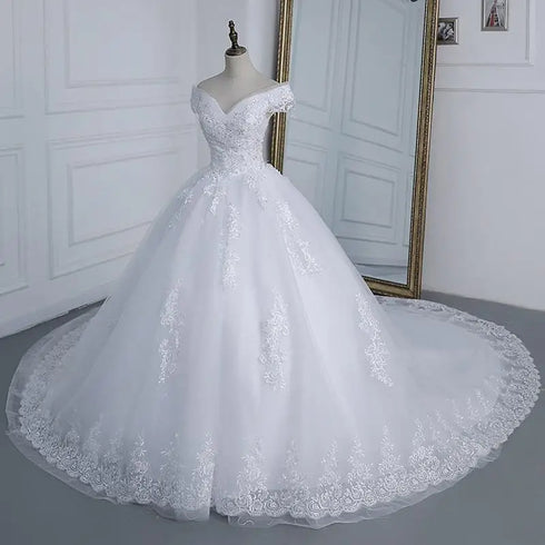 Maria Novia Off The Shoulder Princess Sweetheart Wedding Dress For Women Glitter Vintage Bride Bridal