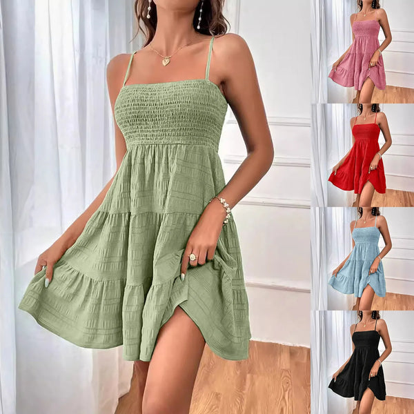 Party Dresses Short Dress Solid Ruffle Hem Sleeveless Mini Dress