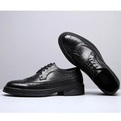 Elegant Men's Formal Dress Brogue Shoes - Slip-On British Gentleman Oxfords for Weddings and Special Occasions