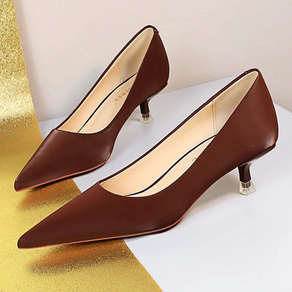 Bigtree Shoes Women Pumps 4.5 Cm Heels Pointed Toe Kitten Heels