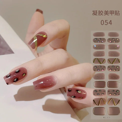 Waterproof Long Lasting Gel Nail Art Stickers for Stunning Full Cover Manicures - 9 Piece Set of Baking-Free Solid Color Decals