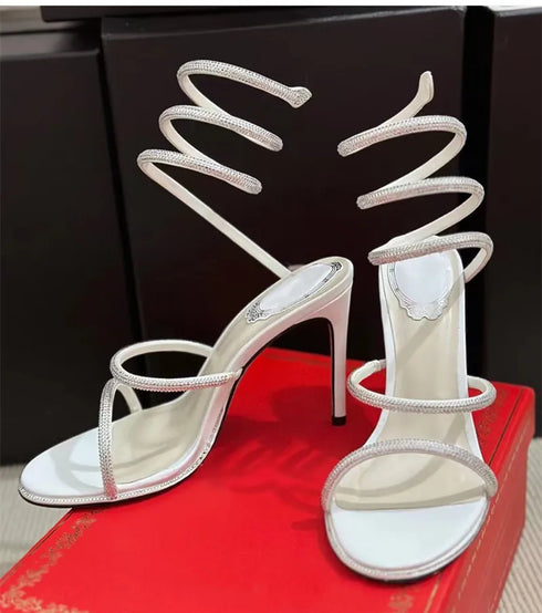 Rhinestone Snake Stiletto Gladiator Sandals For Wedding