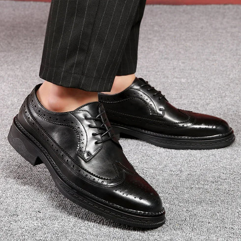 Elegant Men's Formal Dress Brogue Shoes - Slip-On British Gentleman Oxfords for Weddings and Special Occasions