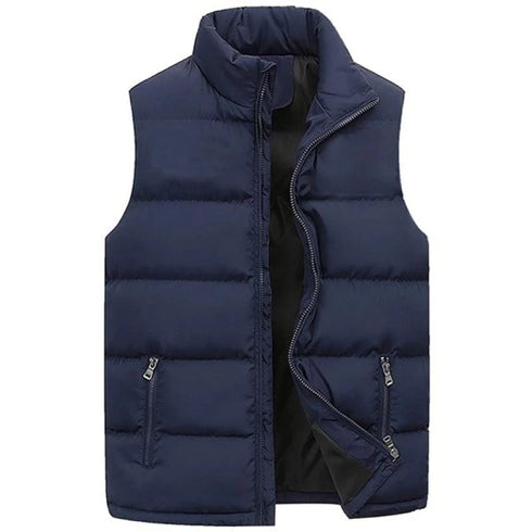Men's Warm Sleeveless Vest Jacket for Winter - Casual Waterproof Zipper Coat with Stand-up Collar for Autumn Adventures