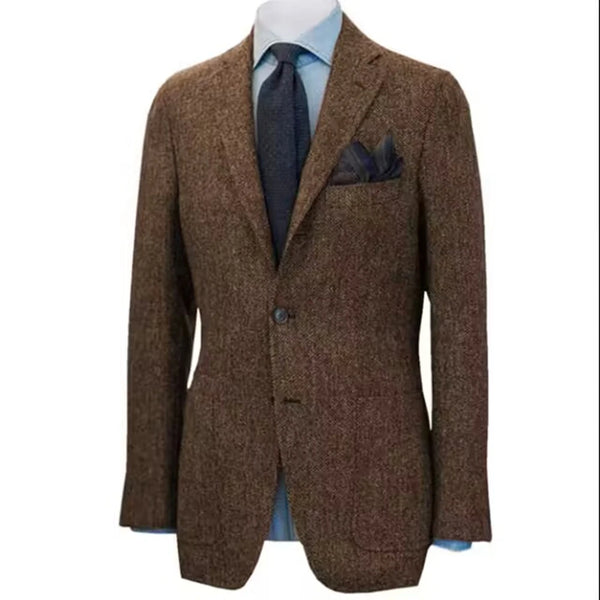 Men's Formal Blazer - Wool Tweed Single Breasted Suit Jacket for Business & Weddings