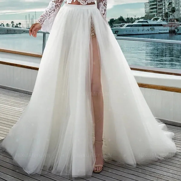 Detachable Overskirt For Floor-Length Bridal Gown Wedding Dress Silhouette With Layered Tulle