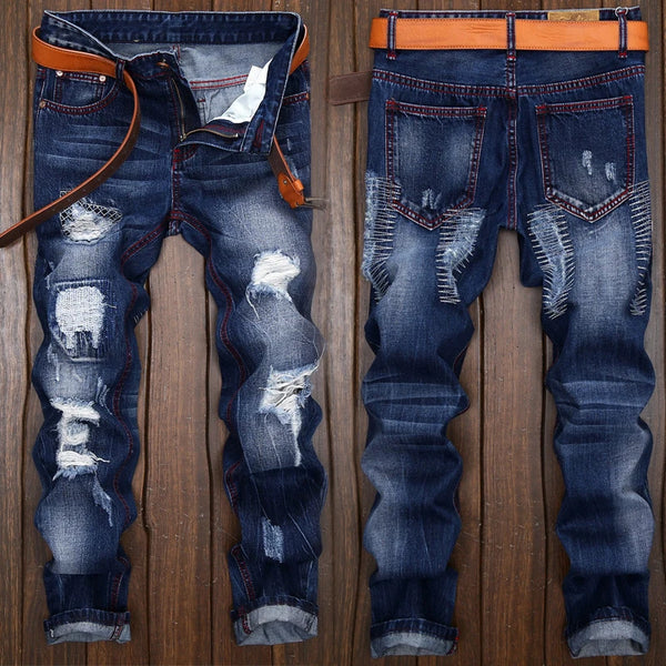 High-End Jeans Hole Ruined Design Plus Size Casual Denim Pants