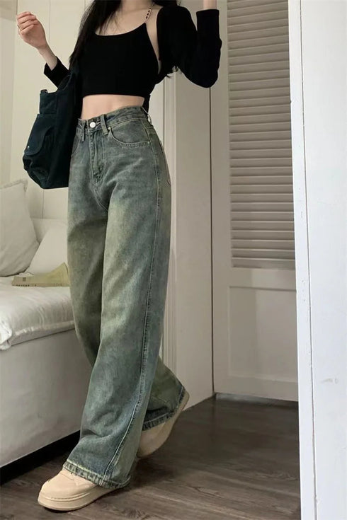 Vintage Wide Leg Jeans for Women - Stylish Casual Trousers Perfect for Spring Streetwear, Loose Fit High Waist Denim Pants Ideal for Effortless Wide Leg Jeans Outfit Inspirations