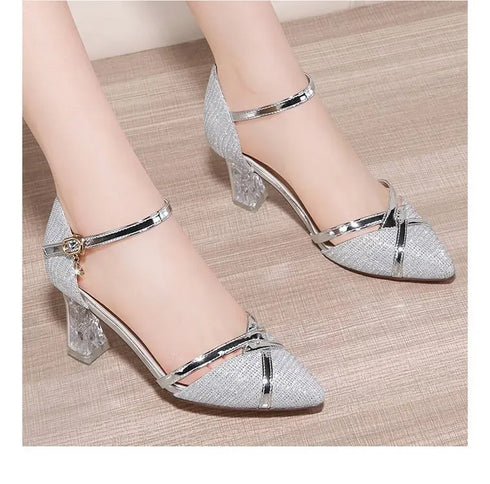 Gold Women Sandals Party High Heels Slip-On Sexy Shoes