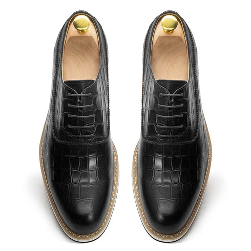 Genuine Leather Snake Pattern Casual Lace-Up Shoes for Men