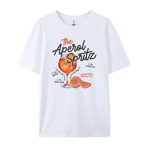 Aperol Spritz Retro Cocktail Graphic Tee Loose Cotton Printed T-Shirt Vintage Unisex Top