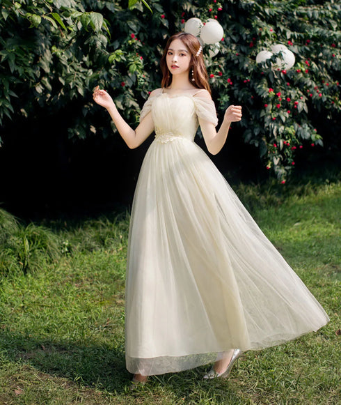 Bridesmaid Dress Elegant Tulle Ankle Length Gown With Elastic Waistband And Appliques Bridesmaid Dresses