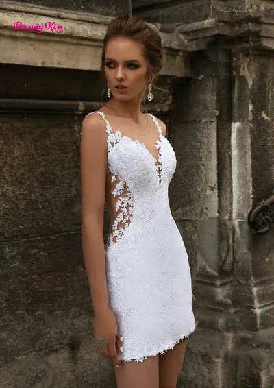 Modern Short Mermaid Wedding Dress with Detachable Train Bridal Gown