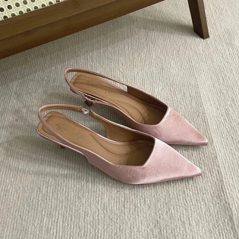 Elegant Pointed Toe Slingback Sandals Low Heel Mules