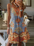 Plus Size Summer Printed Pleated Sleeveless V Neck Dress for Women