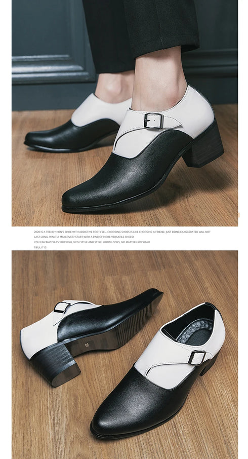 Leather Shoes for Men Cuban Style Heightening Wedding and Business Casual Footwear