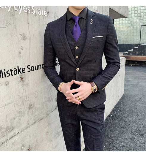 Slim Fit Men's Three Piece Suit with Vest and Trousers for Wedding
