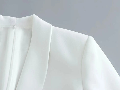 Chic Women's Office Blazer and Wide Leg Pants Set - Long Sleeve V Neck Sashes Blazer with Elastic Waist High Waist Trousers for Casual Spring/Summer Fashion