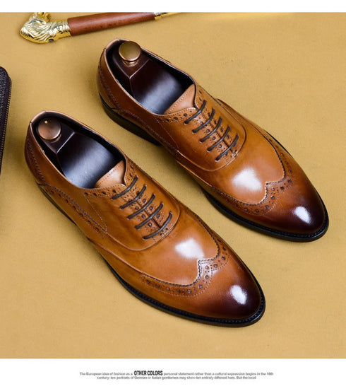 Genuine Cow Leather Brogue Oxford Shoes for Men Vintage Handmade Casual Flats