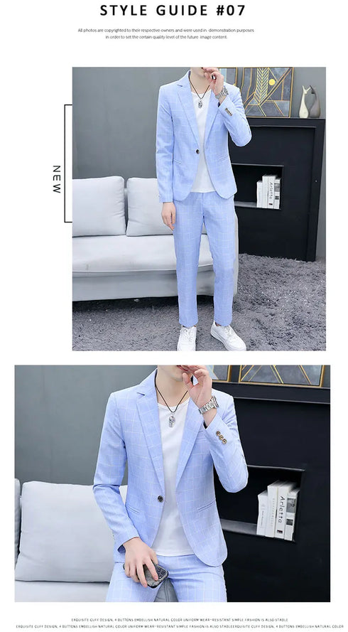 Korean Slim Fit Two-Piece Suit Set for Men Casual Trendy British Style Coat and Trousers