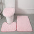 3 Piece Solid Color Bathroom Carpet Set Non-Slip Toilet Lid Cover Rugs Kit