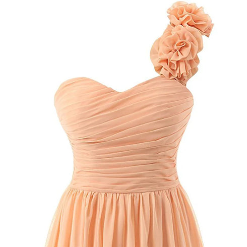 Chiffon Off-Shoulder A-Line Dress With Floral Pleats Floor-Length Corset Back Bridesmaid Dress