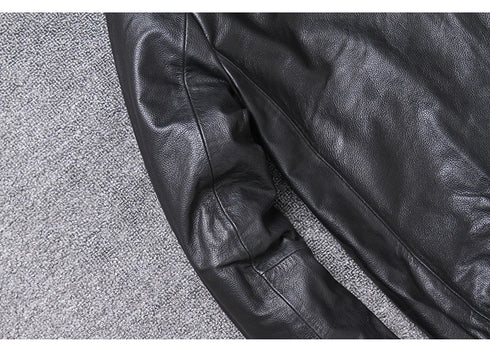 Stylish Casual Men's Bomber Jacket in Genuine Cowhide Leather - Perfect Spring and Autumn Outerwear with Full Sleeves and Zipper Closure