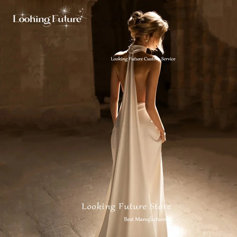 Elegant Mermaid Satin Wedding Dresses For Woman Backless Halter Sleeveless Design